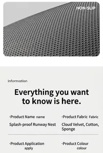 Detail view of the waterproof runway pet bed featuring non-slip drip plastic bottom base