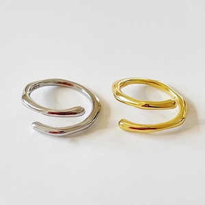 925 Sterling Silver Ring Minimalist Irregular Wave Double Layer Open Adjustable Geometric Jewelry For Women