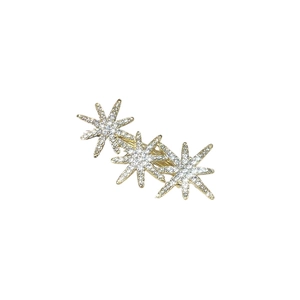 Elegant gold-tone hair clip featuring three sparkling rhinestone octagonal star patterns