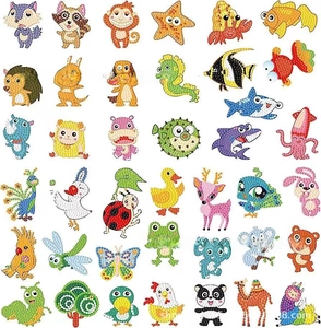 Detailed view of 36 colorful 5D DIY cartoon animal diamond stickers for children art