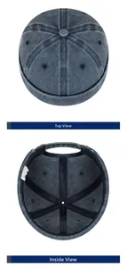 Detail of 100% cotton washed docker hat showing 6-panel crown and inner sweatband