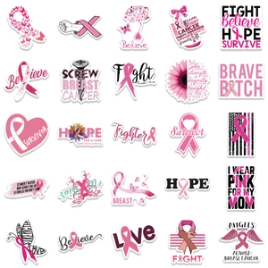 50 pieces of pink ribbon breast cancer awareness stickers for laptops and suitcases
