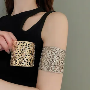 Hollow geometric woven wide arm cuff bracelet in gold and silver finish for women