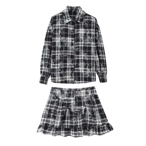 Camisa De Cuadros Y Minifalda Para Mujer Manga Larga Distressed Vintage Streetwear Outfits