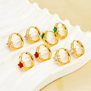 Boucles Oreilles Créoles Étoiles Zircon Plaqué Or 18K Acier Inoxydable Bijoux Mode Accessoires Cadeau Femmes Filles