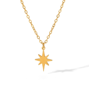 Macro shot of 18K gold plated stainless steel sunburst pendant with bright metallic luster