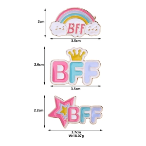 Detailed size and weight information for three BFF rainbow enamel pin badges