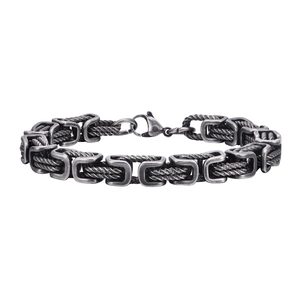 Men's vintage oxidized stainless steel Byzantine braid chain bracelet with lobster clasp