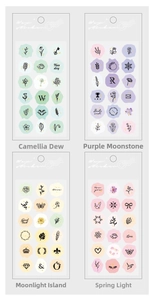 Detail showing candy-colored wax seal style decorative stickers in four different pastel themes