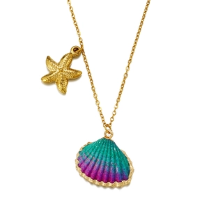 Golden starfish and gradient seashell pendant necklace for beach summer style