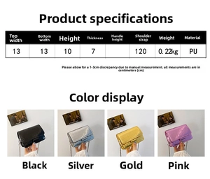 Detailed size chart for the mini crocodile pattern square bag with PU material specifications