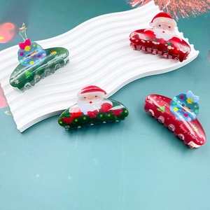 Colorful PVC laser printed Christmas hair claws with Santa and snowman patterns