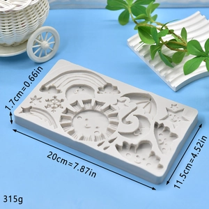 Grey silicone mold with rainbow, sun, and moon shapes for baking and fondant cake decor