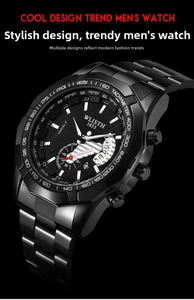 Détail d'une montre de sport en acier inoxydable noir avec chronographe et tachymètre