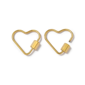 Detailed view of heart-shaped gold screw lock connector in open and closed positions