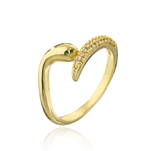 Minimalist 18K gold plated snake-shaped ring with green gem eyes and crystals