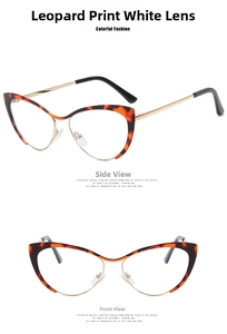 Detailed side and front view of cat-eye tortoiseshell frames with golden metal temples