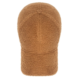 Brown teddy fleece baseball cap with warm sheep wool texture and curved brim for winter