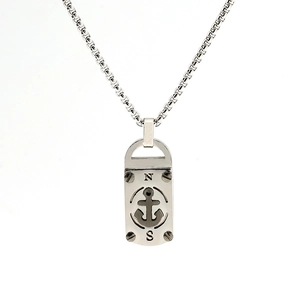 Collier hip hop pour hommes avec pendentif ancre en acier inoxydable argenté