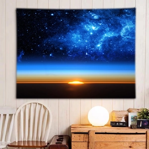 Starry galaxy tapestry wall hanging for bedroom with nebula sunrise landscape