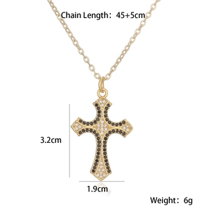 Detailed technical diagram showing 3.2cm x 1.9cm cross pendant and 45+5cm gold chain