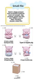 Detailed size chart for resin pig car ornaments including dimensions and weight information
