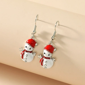 Christmas snowman dangle earrings with red scarf and sparkling rhinestone accents