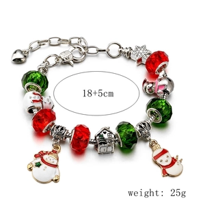Christmas snowman charm bracelet with red crystal beads and festive pendants, 18+5cm size