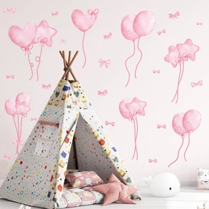 Pink cartoon balloons and bows PVC wall stickers for children nursery room decoration