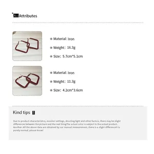 Size specification chart for wine red geometric diamond-shaped spray painted hoop earrings