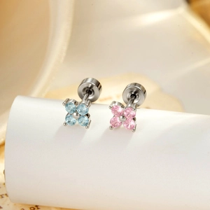 Cartilage Earring Piercing Stud Titanium Steel Copper Zircon Flower Shape Screw Back Delicate Jewelry For Women