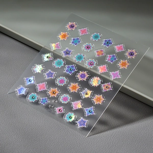 5D Bohemian gradient nail stickers with laser shell glow and crystal diamond flowers