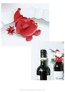 Detailed view of Santa Claus wine bottle topper with red and white festive design