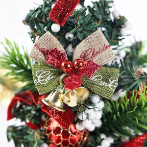 Mini Christmas bell bows with gold bells and pine needles for wreath decoration