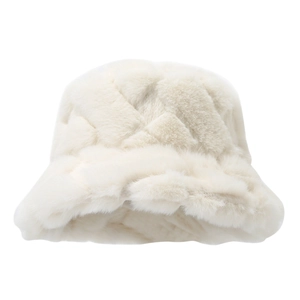 Winter faux fur bucket hat in white with textured plush weave for women's warmth
