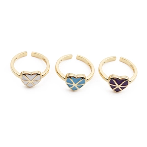 Copper Gold Plated Heart Shaped Open Ring Adjustable Geometric Enamel Drip Oil Fashion Jewelry For Women