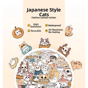 Waterproof cartoon cat sticker set showing diverse hand-drawn animal patterns for kids