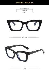 Detail view of stylish black square frame glasses showing front and side angles