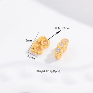 S925 sterling silver golden spacer bead with cubic zirconia for DIY jewelry making