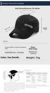 Detailed size chart for camouflage baseball cap with measurements and head circumference guide