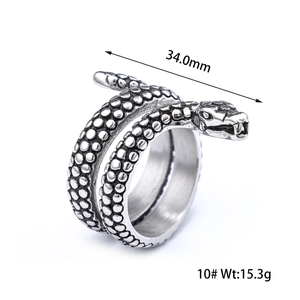 Detailed view of silver punk snake ring with realistic scale texture and 34mm length
