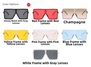 Multiple color options of square oversized sunglasses with flat top thick frames