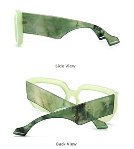 Detailed side and back view of blue light blocking glasses with marble pattern temples