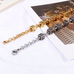 Titanium steel Lucky letter square geometric bracelet in gold and silver finish