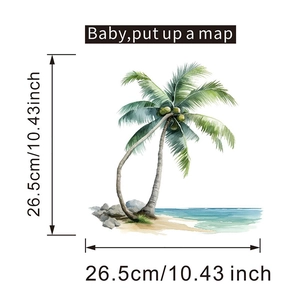 Detail showing tropical beach coconut tree wall sticker dimensions 26.5x26.5cm