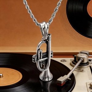 Trompete Musikinstrument Anhänger Halskette 316L Edelstahl Vintage Retro Punk Schmuck Für Musikliebhaber