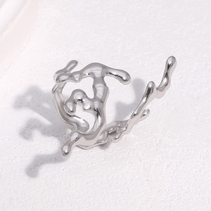Silver coral liquid style stainless steel ring with minimalist open adjustable design