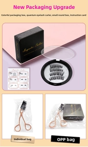 Detail view of 3D magnetic eyelash kit including rose gold tweezers and storage case
