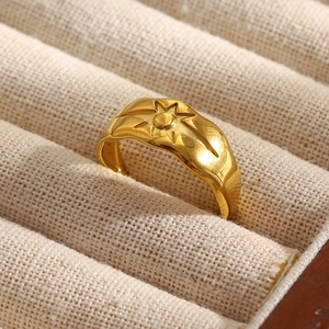 Minimalist 18K gold plated stainless steel open ring with an embossed polar star design