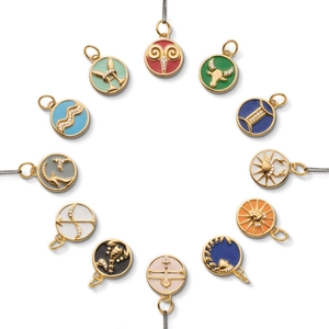 Vintage 12 constellations coin pendants with colorful enamel and gold finish